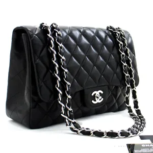 CHANEL Large Classic Handbag 11"Chain Shoulder Bag Flap Black Lamb h44