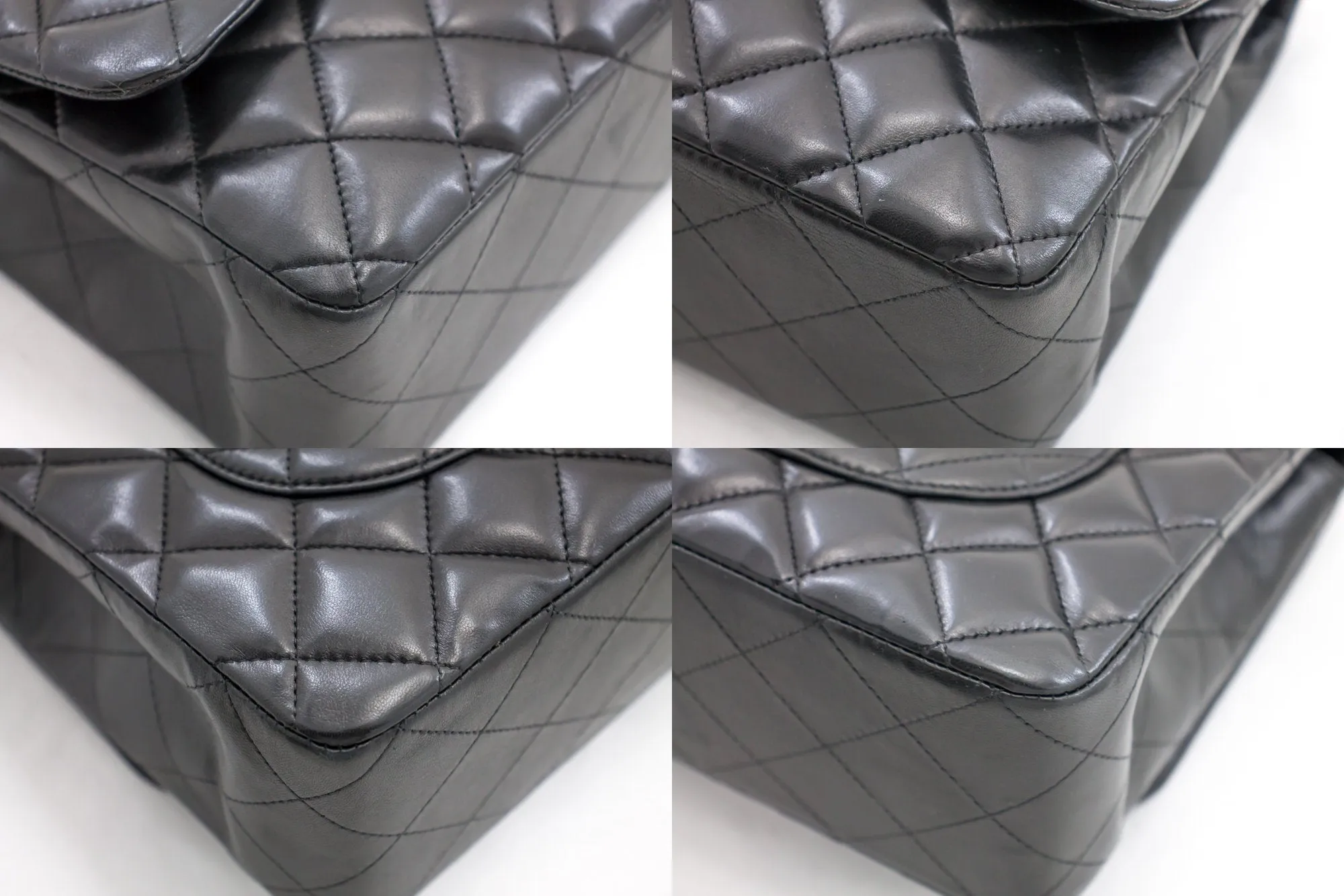 CHANEL Large Classic Handbag 11"Chain Shoulder Bag Flap Black Lamb h44