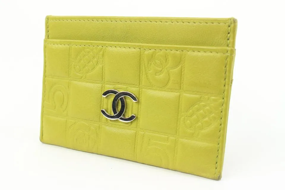 Chanel Lime Green Quilted Chocolate Bar Card Holder Wallet Case 52ck322s