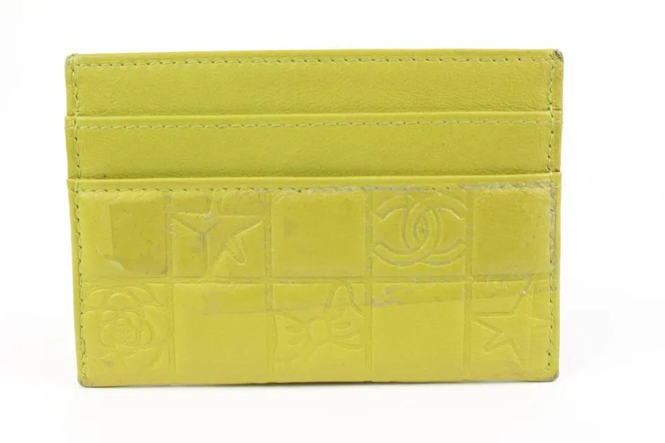 Chanel Lime Green Quilted Chocolate Bar Card Holder Wallet Case 52ck322s