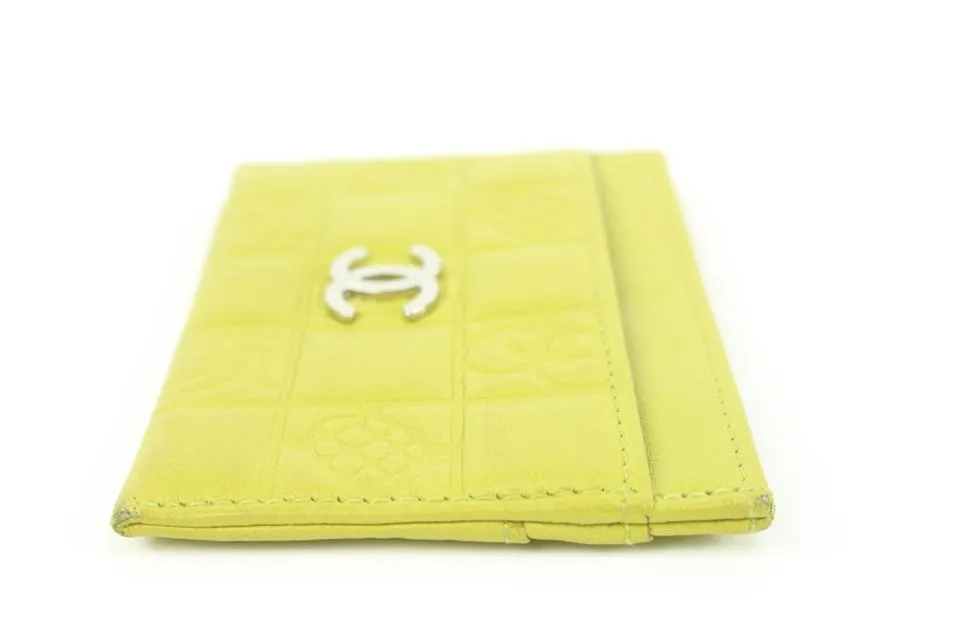 Chanel Lime Green Quilted Chocolate Bar Card Holder Wallet Case 52ck322s