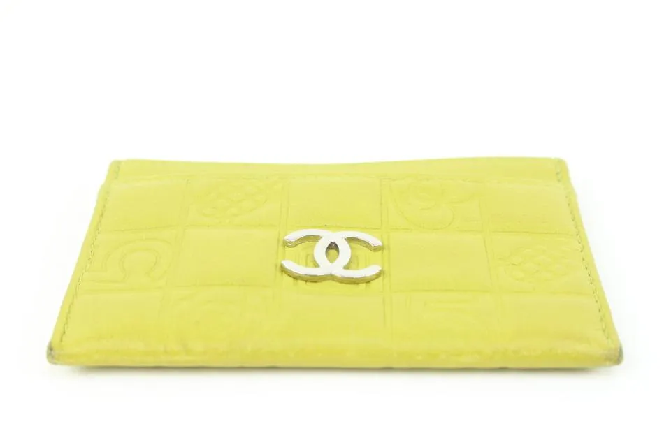 Chanel Lime Green Quilted Chocolate Bar Card Holder Wallet Case 52ck322s