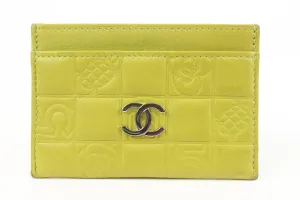 Chanel Lime Green Quilted Chocolate Bar Card Holder Wallet Case 52ck322s