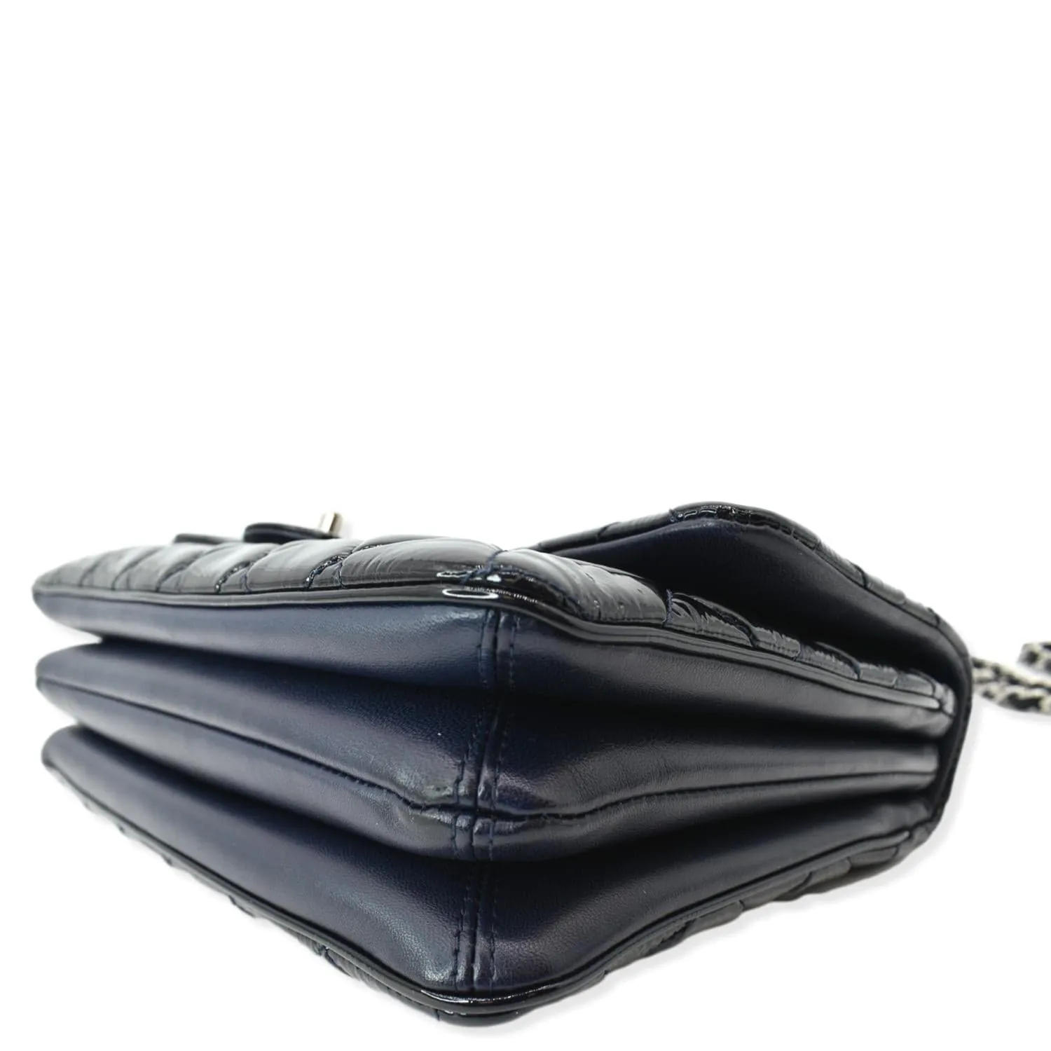 CHANEL Navy Quilted Patent Leather Accordion Flap Bag