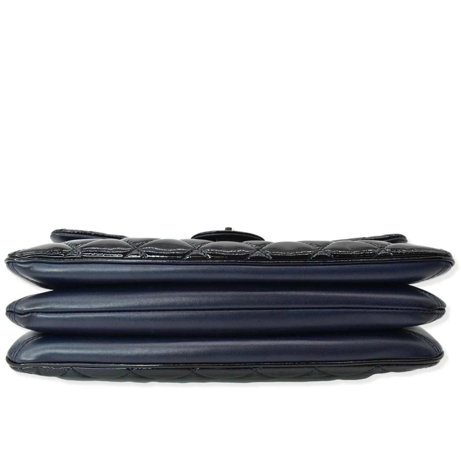 CHANEL Navy Quilted Patent Leather Accordion Flap Bag