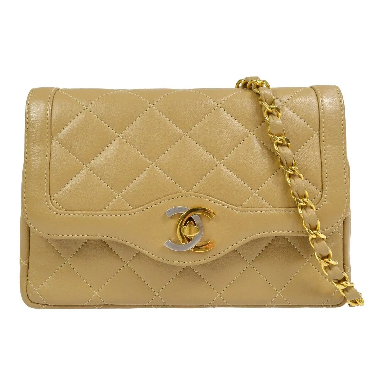 Chanel Paris Limited Single Chain Shoulder Bag Beige Lambskin 0639695 88909