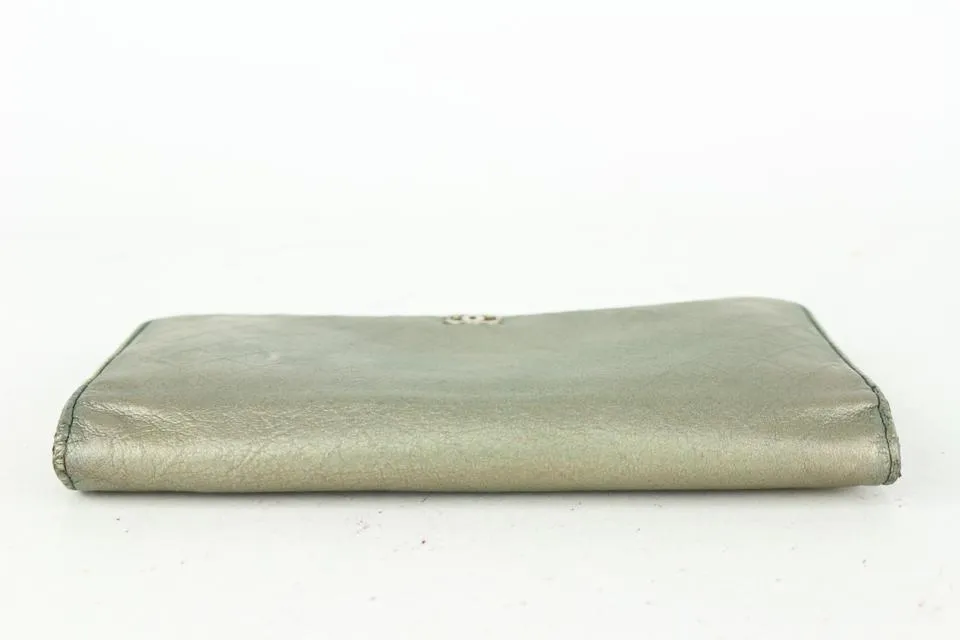 Chanel Quilted Metallic Green Leather Long Bifold Flap Wallet 266ca29