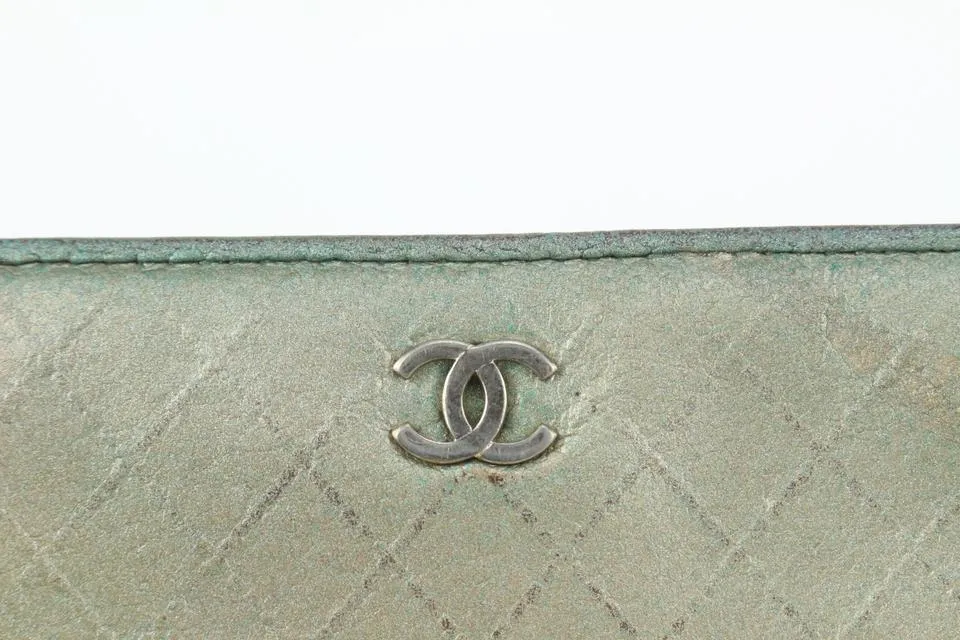 Chanel Quilted Metallic Green Leather Long Bifold Flap Wallet 266ca29