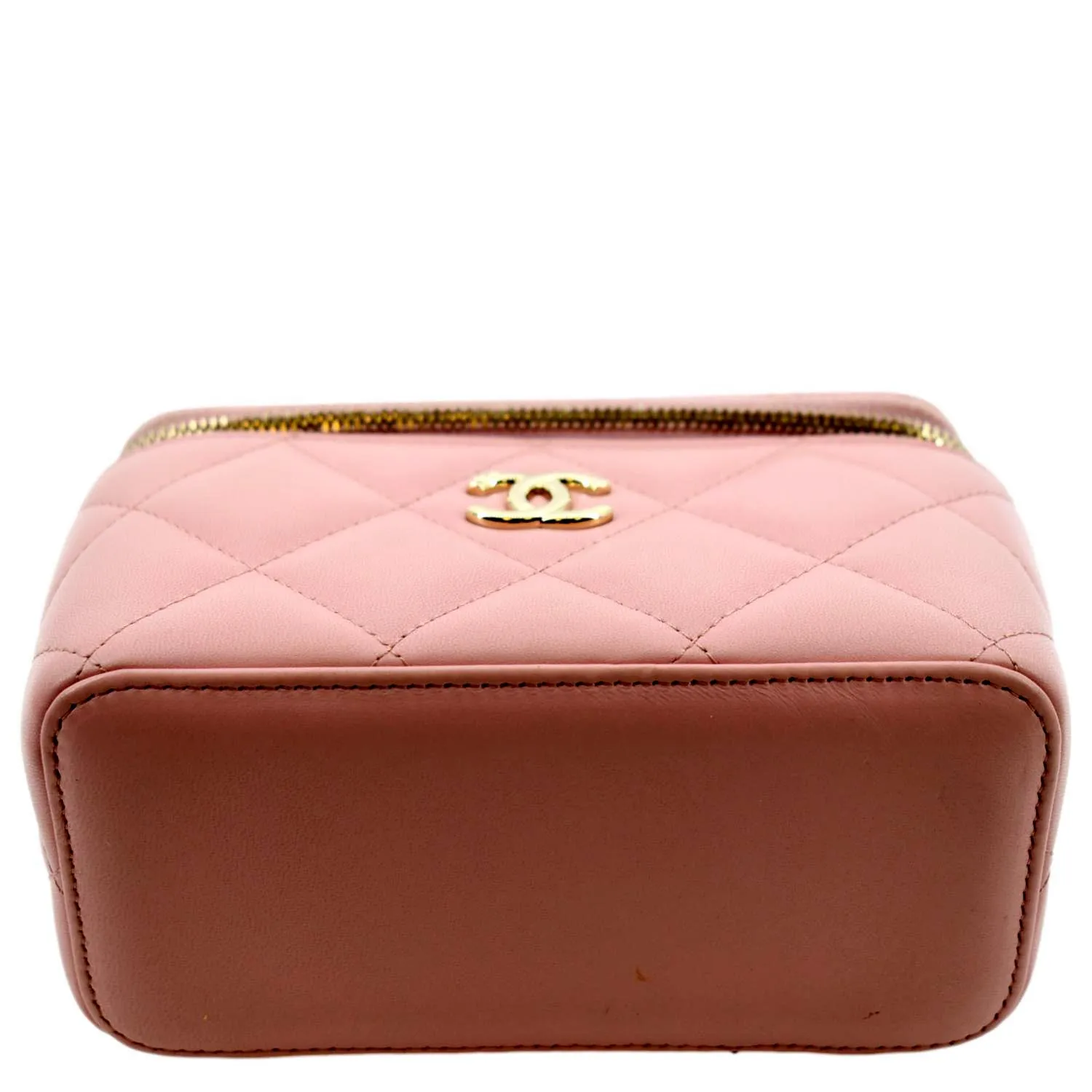 CHANEL Resin Elegant Chain Vanity Case Quilted Leather Shoulder Bag Pink