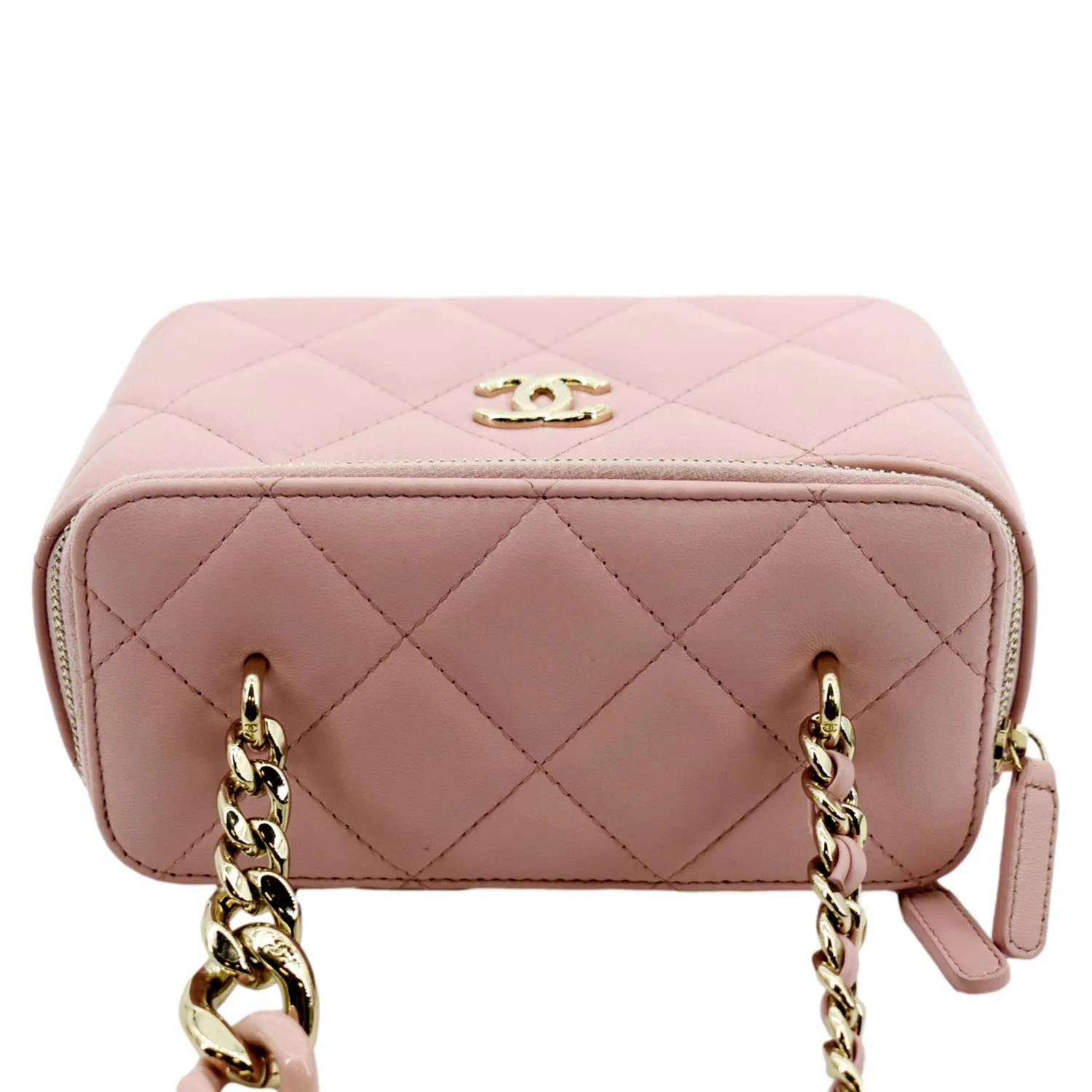 CHANEL Resin Elegant Chain Vanity Case Quilted Leather Shoulder Bag Pink