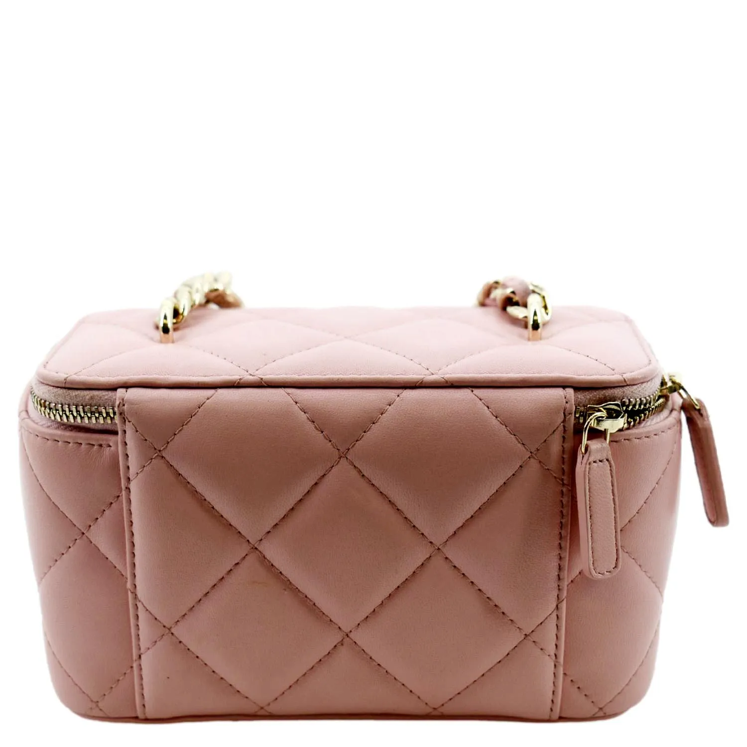 CHANEL Resin Elegant Chain Vanity Case Quilted Leather Shoulder Bag Pink
