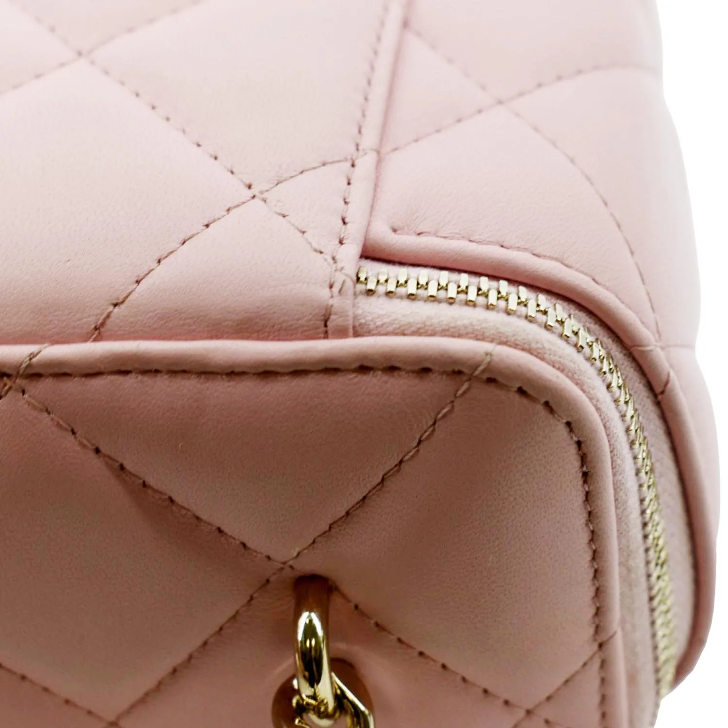 CHANEL Resin Elegant Chain Vanity Case Quilted Leather Shoulder Bag Pink