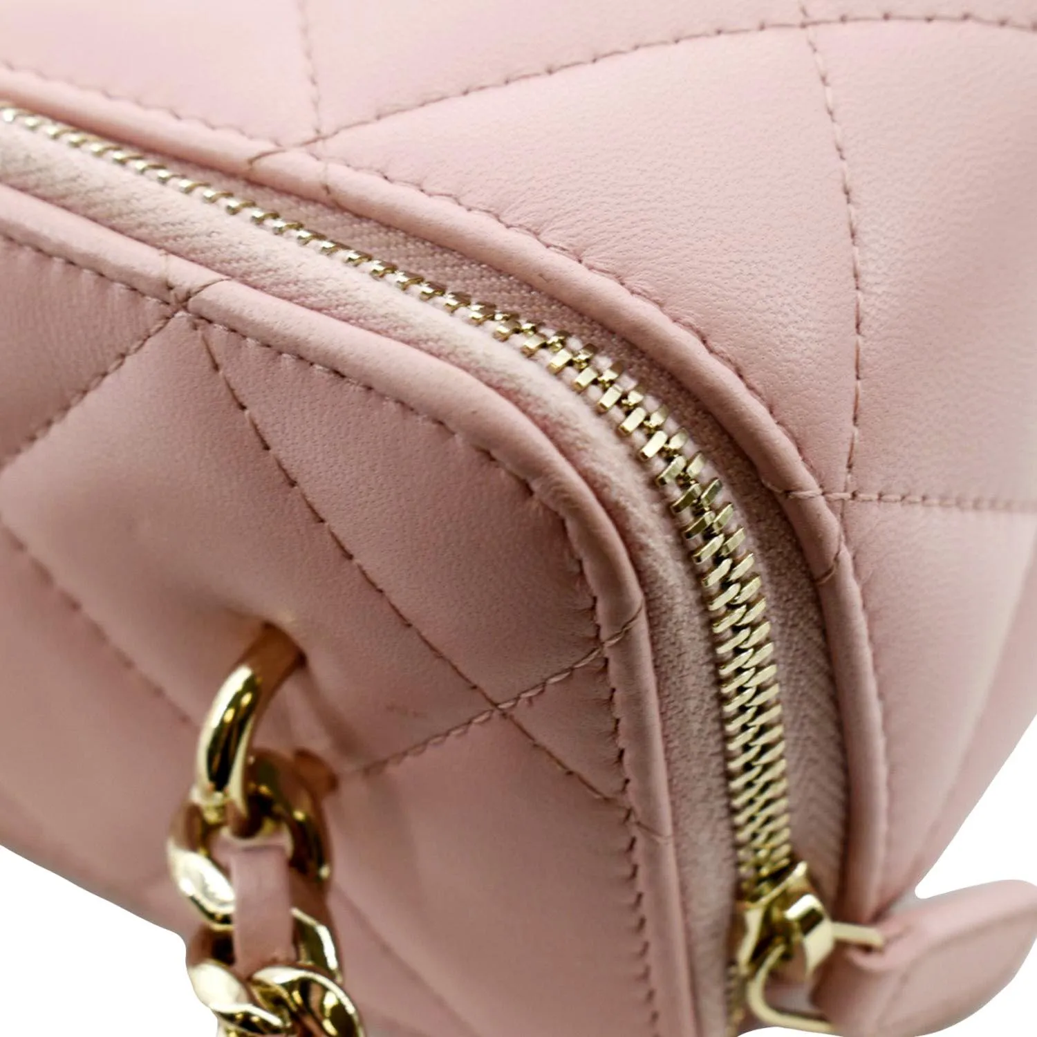 CHANEL Resin Elegant Chain Vanity Case Quilted Leather Shoulder Bag Pink
