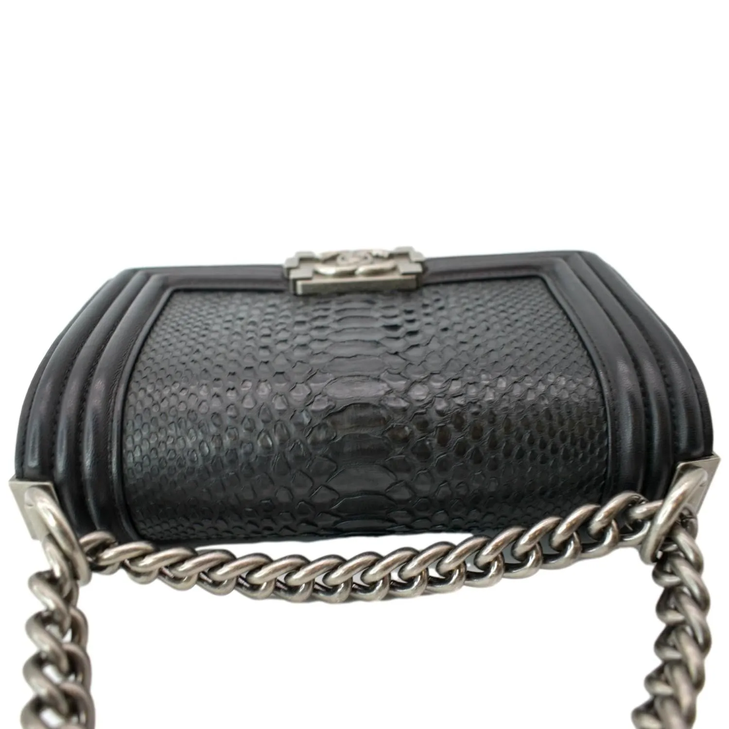 CHANEL Small Flap Boy Python Leather Shoulder Bag Black