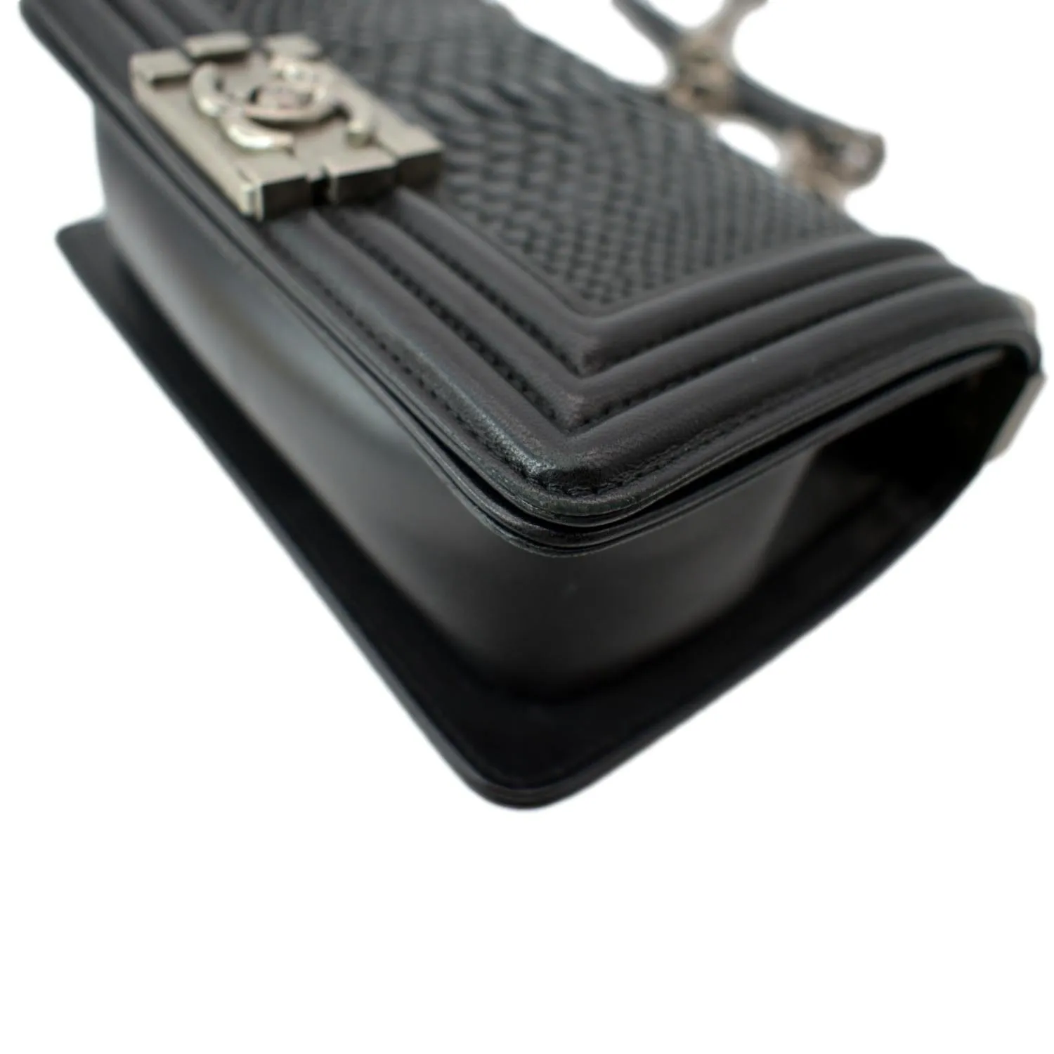 CHANEL Small Flap Boy Python Leather Shoulder Bag Black
