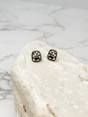 Checkered Backpack Enamel Stud Earrings