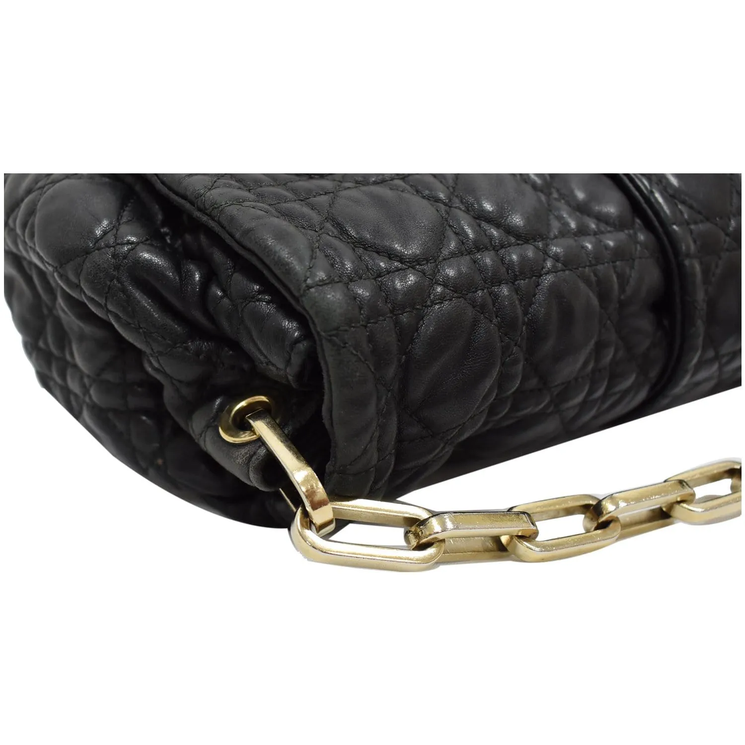 CHRISTIAN DIOR Cannage New Lock Flap Leather Shoulder Bag Black