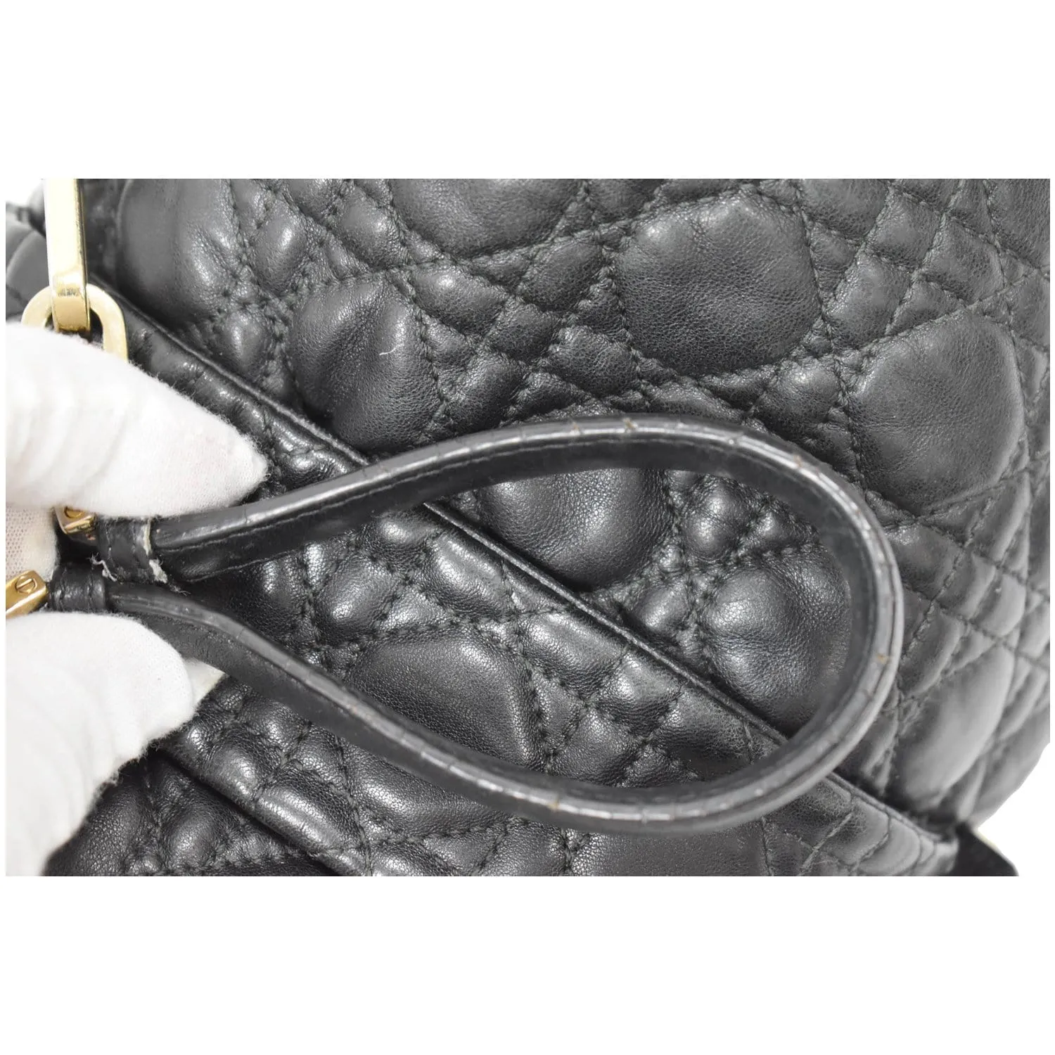 CHRISTIAN DIOR Cannage New Lock Flap Leather Shoulder Bag Black
