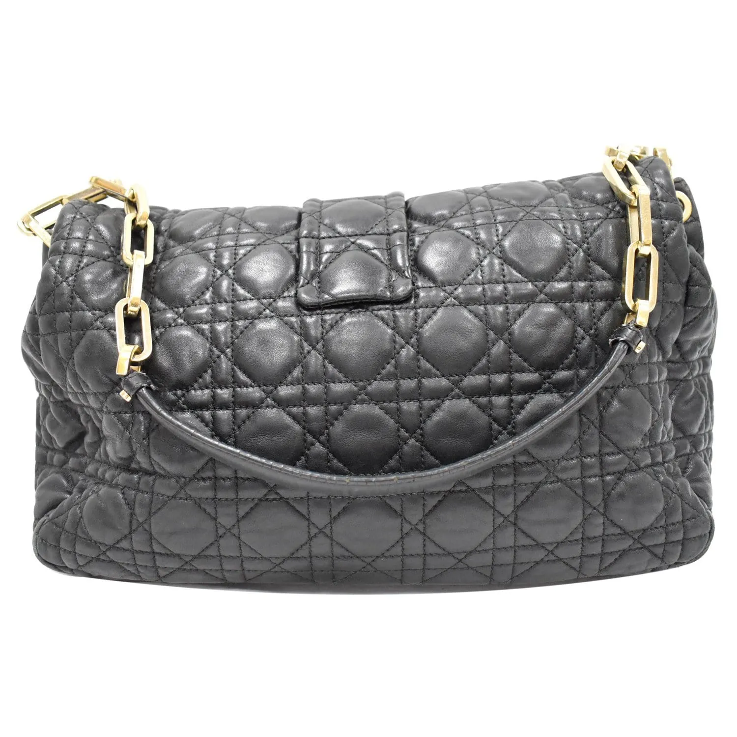 CHRISTIAN DIOR Cannage New Lock Flap Leather Shoulder Bag Black
