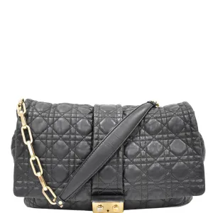 CHRISTIAN DIOR Cannage New Lock Flap Leather Shoulder Bag Black