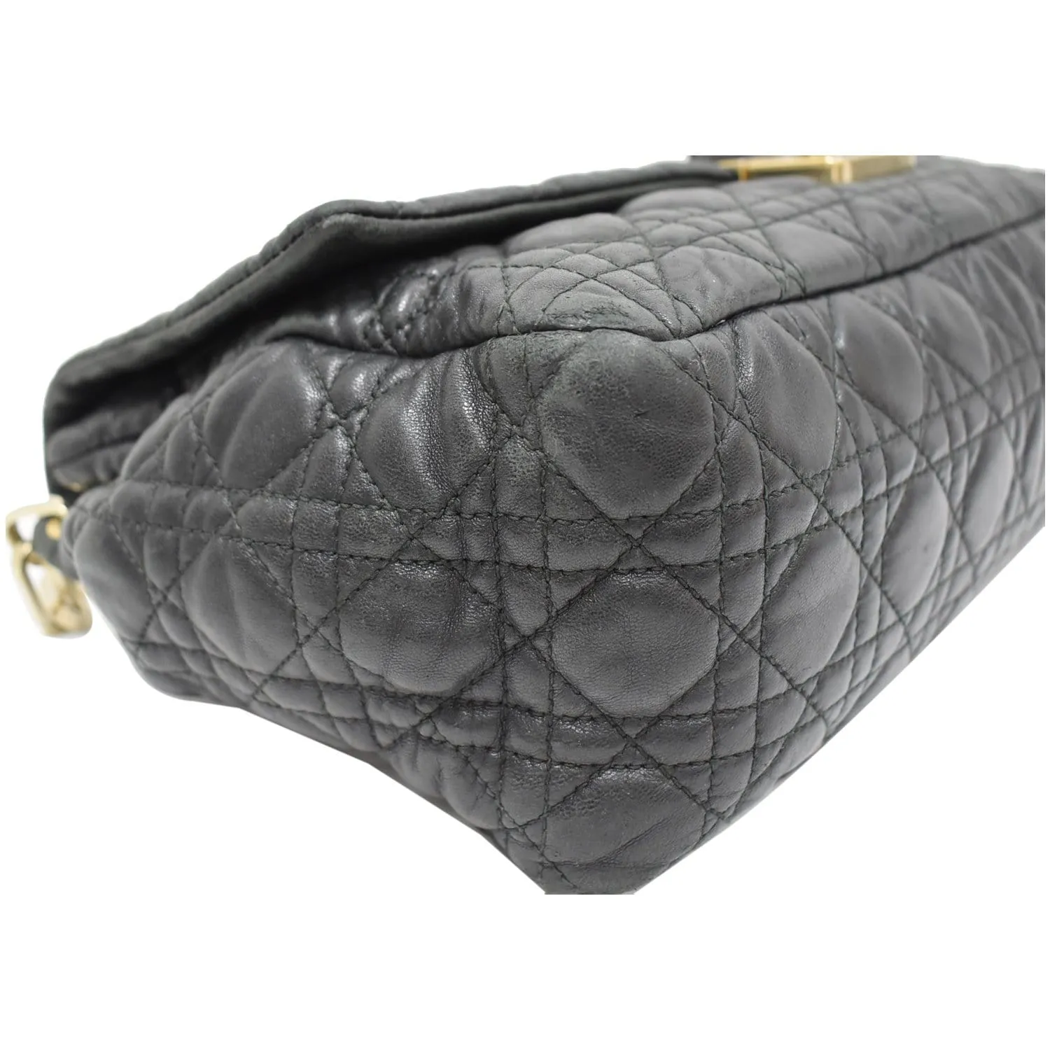 CHRISTIAN DIOR Cannage New Lock Flap Leather Shoulder Bag Black