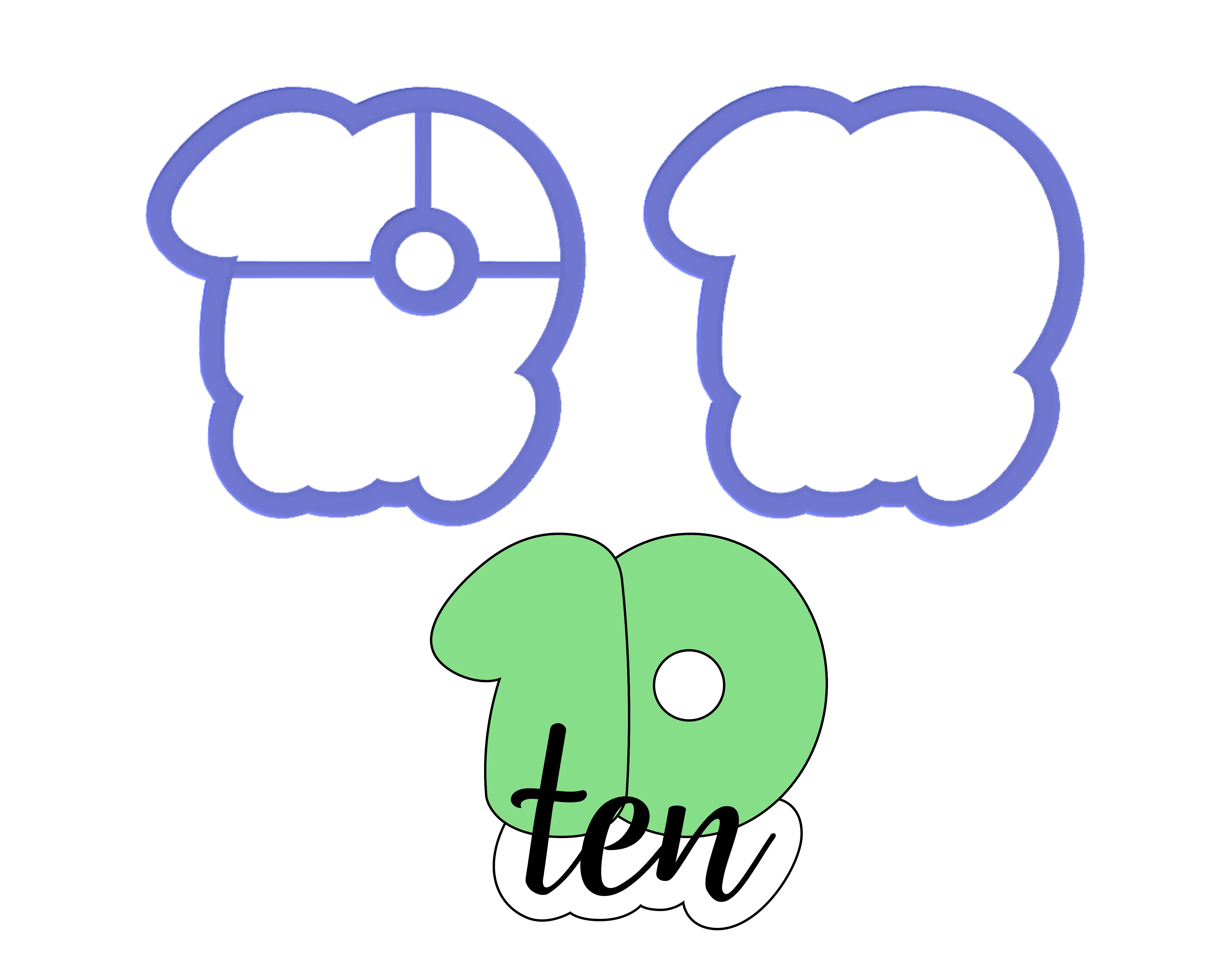 Chubby Number 10 with Script Outline Cookie Cutter