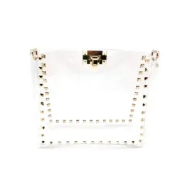 Clear Crossbody Studded Stadium Bag - Clear/Gold