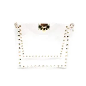 Clear Crossbody Studded Stadium Bag - Clear/Gold