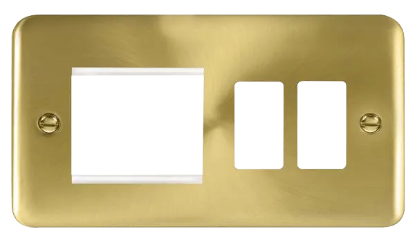 Click Deco Plus DPSB31102 2 Gang GridPro Frontplate with Twin New Media Aperture - Satin Brass