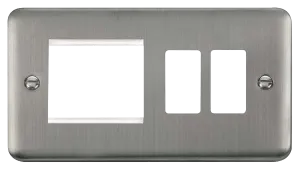 Click Deco Plus DPSS31102 2 Gang GridPro Frontplate with Twin New Media Aperture - Stainless Steel