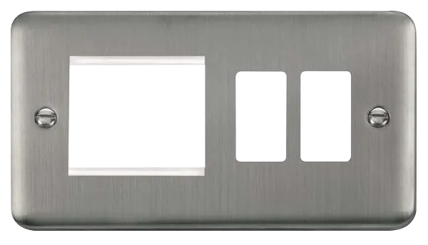 Click Deco Plus DPSS31102 2 Gang GridPro Frontplate with Twin New Media Aperture - Stainless Steel