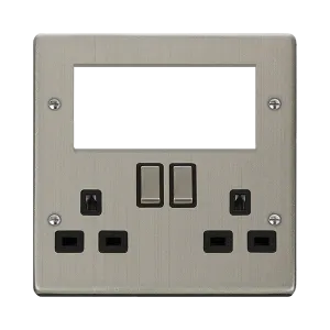 Click Deco Victorian VPSS604BK 2 Gang 3 Pin Safety Shutter Switched Socket with Quad New Media Apertures - Stainless Steel (Black)