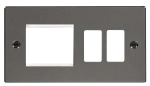 Click Deco VPBN31102 2 Gang GridPro Frontplate with Twin New Media Aperture - Black Nickel