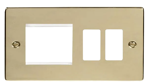Click Deco VPBR31102 2 Gang GridPro Frontplate with Twin New Media Aperture - Polished Brass