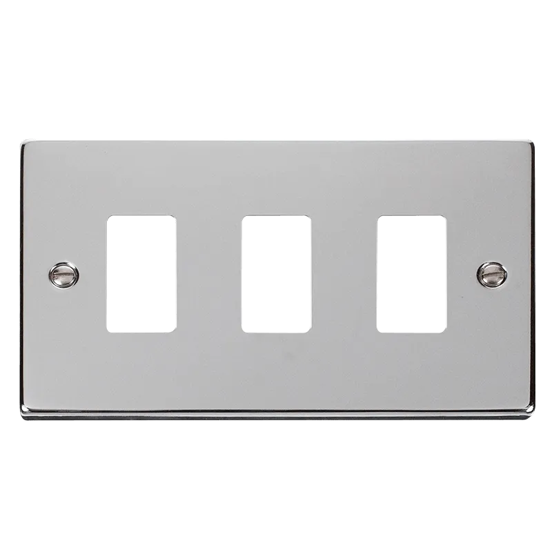 Click Deco VPCH20403 3 Gang GridPro Frontplate - Polished Chrome