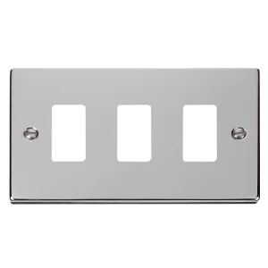 Click Deco VPCH20403 3 Gang GridPro Frontplate - Polished Chrome