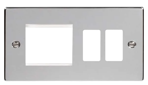 Click Deco VPCH31102 2 Gang GridPro Frontplate with Twin New Media Aperture - Polished Chrome