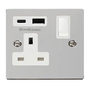 Click Deco VPCH785WH Victorian 13A Non-Ingot 1G Switched Socket   Type A&C USB - Polished Chrome (White)