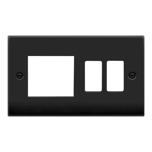 Click Deco VPMB31102 2 Gang GridPro Frontplate with Twin New Media Aperture - Matt Black