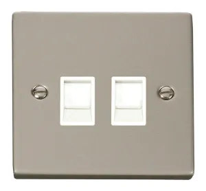 Click Deco VPPN118WH Victorian Twin RJ45 Outlet - Pearl Nickel (White)