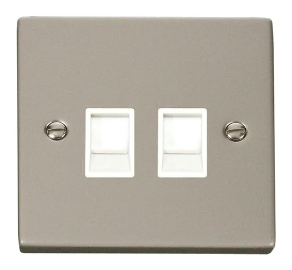 Click Deco VPPN118WH Victorian Twin RJ45 Outlet - Pearl Nickel (White)