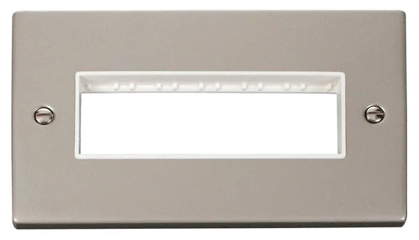 Click Deco VPPN426WH Victorian 2G MiniGrid Unfurnished Front Plate (6 In-Line) - Pearl Nickel (White)