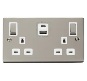 Click Deco VPPN586WH Victorian 13A Ingot 2G Switched Socket   Type A&C USB - Pearl Nickel (White)
