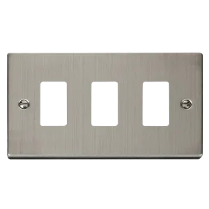 Click Deco VPSS20403 3 Gang GridPro Frontplate - Stainless Steel