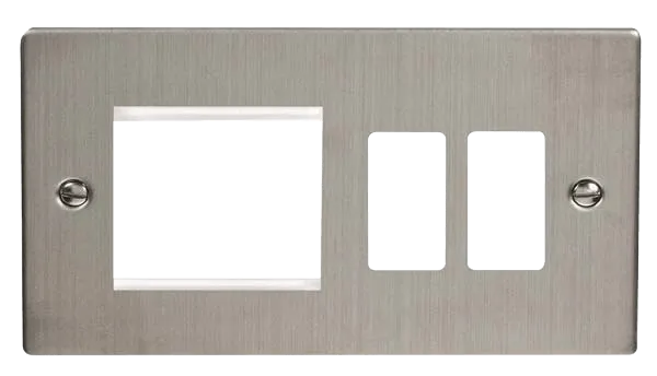 Click Deco VPSS31102 2 Gang GridPro Frontplate with Twin New Media Aperture - Stainless Steel