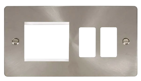 Click Define FPBS31102 2 Gang GridPro Frontplate with Twin New Media Aperture - Brushed Stainless