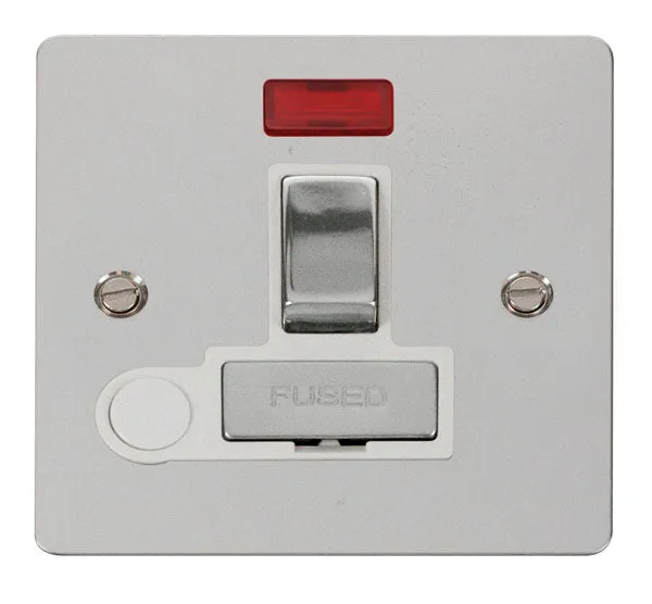 Click Define FPCH552WH Flat Plate 13A Ingot DP Switched Fused Spur   Neon   Flex Outlet - Polished Chrome (White)