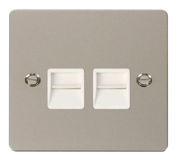 Click Define FPPN121WH Flat Plate Twin Master Telephone Outlet - Pearl Nickel (White)