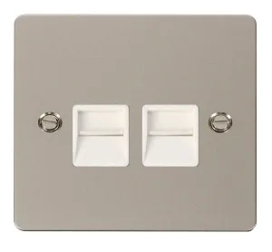 Click Define FPPN121WH Flat Plate Twin Master Telephone Outlet - Pearl Nickel (White)
