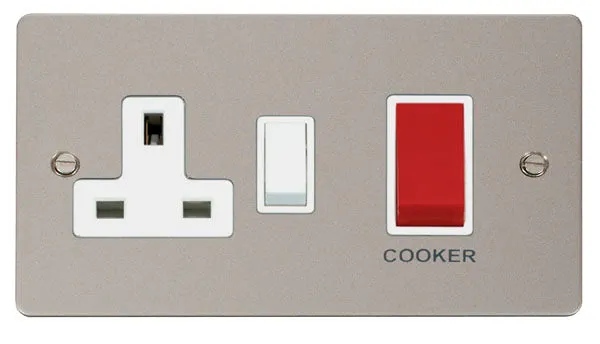Click Define FPPN204WH Flat Plate 45A 2G DP Switch   13A DP Switched Socket - Pearl Nickel (White)